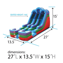 15 foot retro double lane inflatable water slide dimensions2 17640 1 15' Dual Lane Rainbow Slide (Wet or Dry)